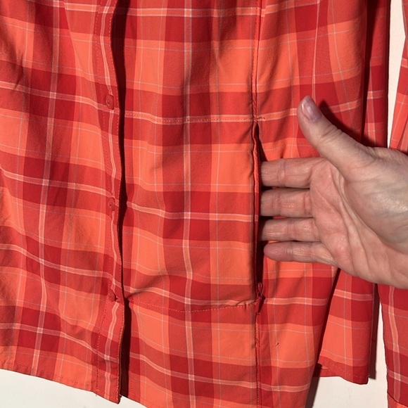 DULUTH TRADING Outdoor Hiking Cabin Vented Fishing Orange Plaid Nylon Shirt L - Picture 2 of 16